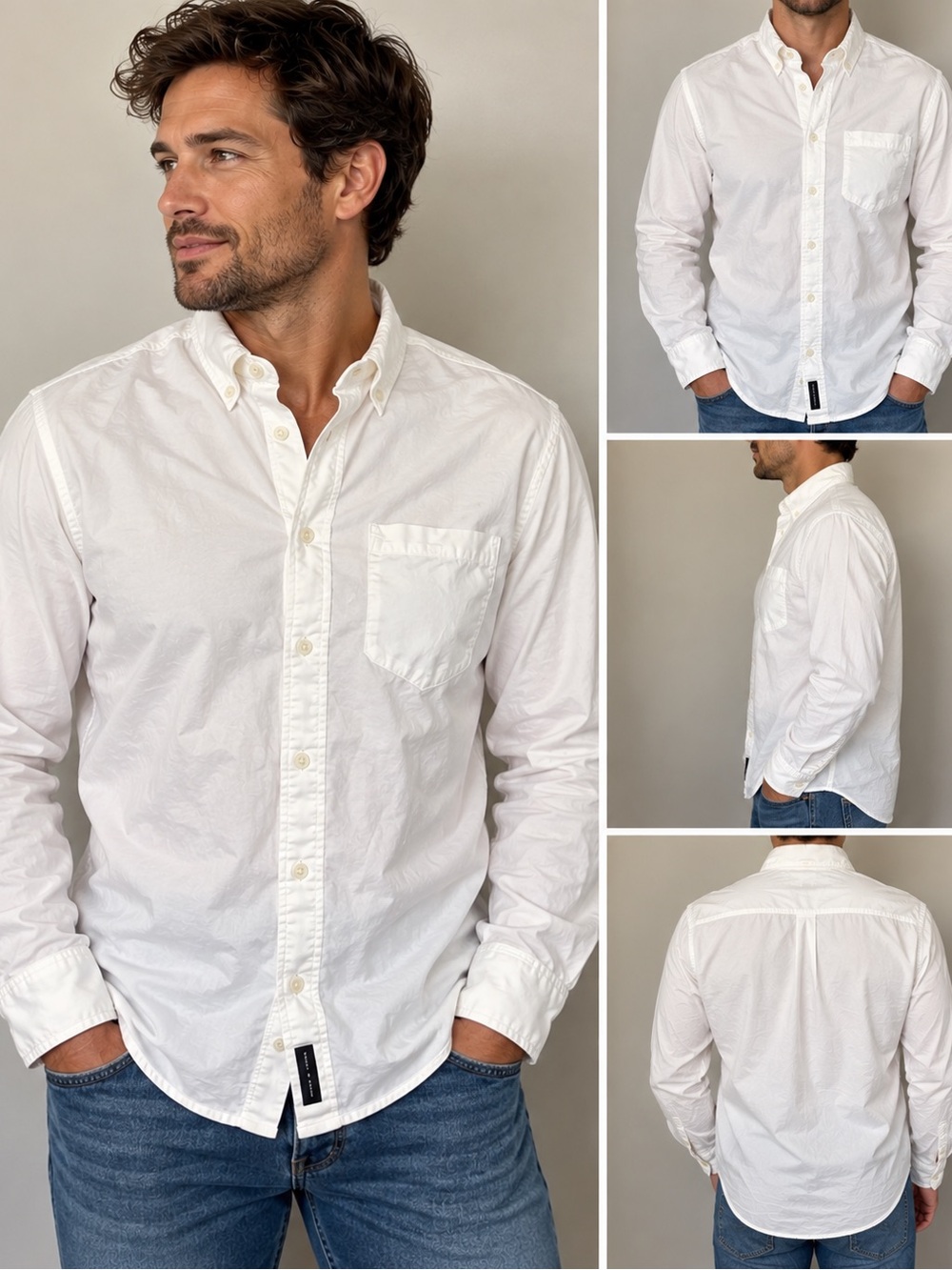 Abercrombie & Fitch White Long-Sleeve Button-Down Shirt